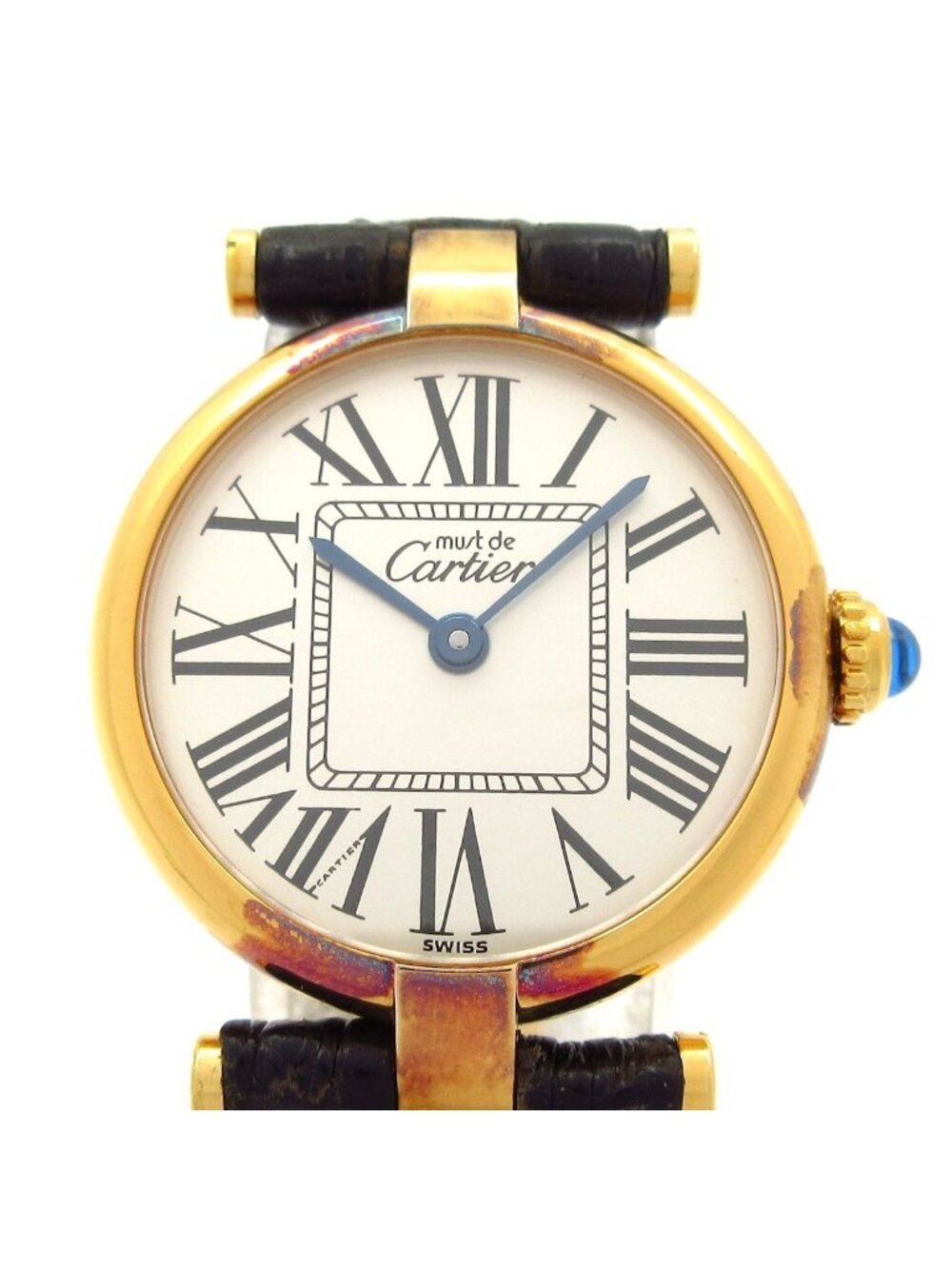 Cartier Watch Must Vendome Vermeil 925 Leather Strap Silver